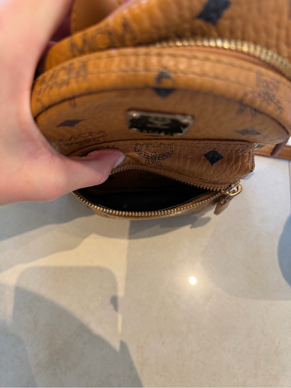 MCM Cognac Logo Mini Backpack with Stud Accents - Picture 4 of 6